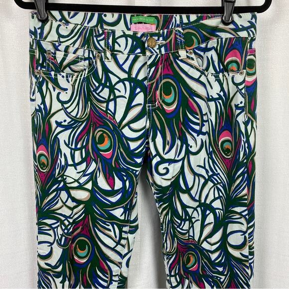Lilly Pulitzer Tickle Me Fancy Peacock Feather Palm Beach Fit Pants Sz.6 - Picture 3 of 13